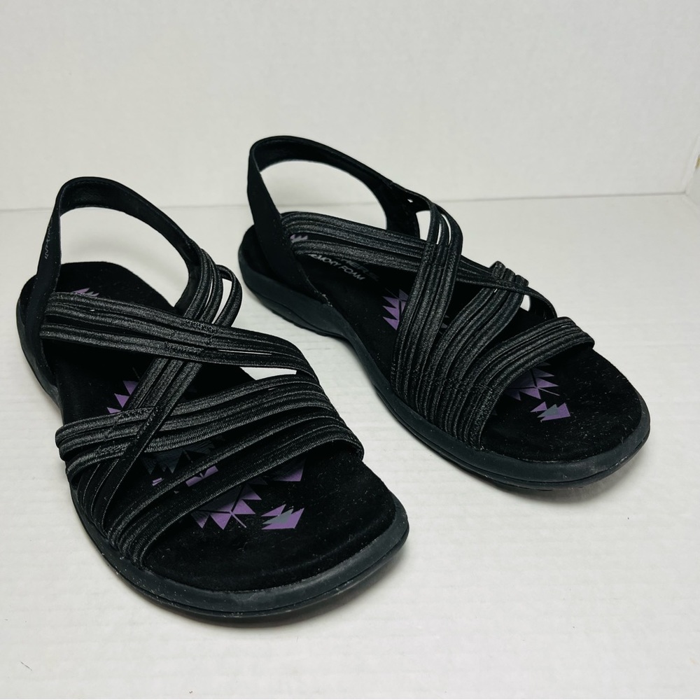 Skechers Womens Slingback Strappy Sandal Reggae Slim Simply Stretch Black Size 7